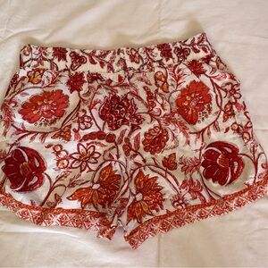 Nicole Miller Red and White Floral linen Shorts